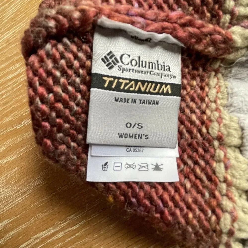 Columbia Titanium O/S Womens Knit Cognac Brown/Pumpkin Aviator Sherpa Hat Braids